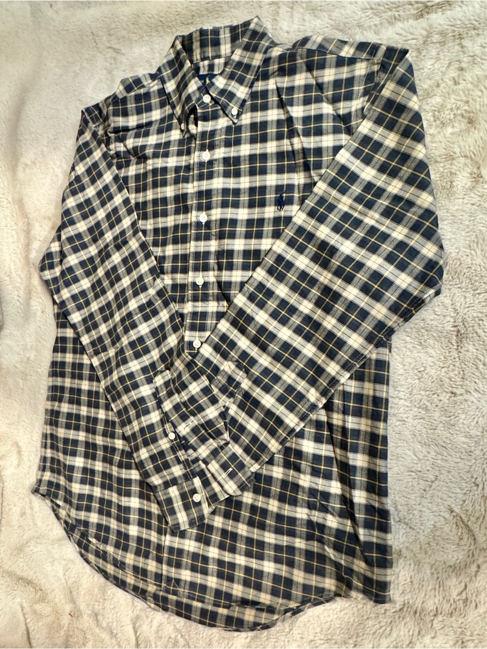 Ralph Lauren Navy, Cream Plaid Button-Down Shirt Men’s M